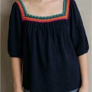 Boden Navy Blue Linen Embroidered Women's Top